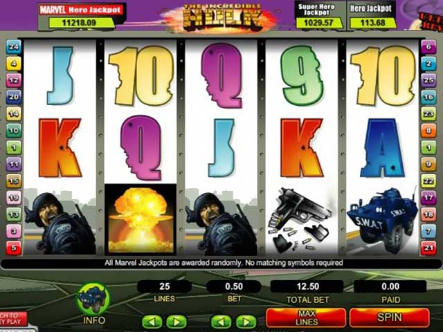 Norske spilleautomater Incredible Hulk, Cryptologic SS - Himmelspill.com